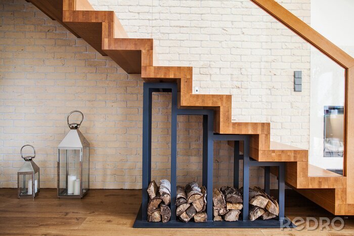 Fototapete Holz unter der Treppe
