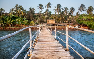 Fototapete Holzbrücke mit Palmen im Hintergrund