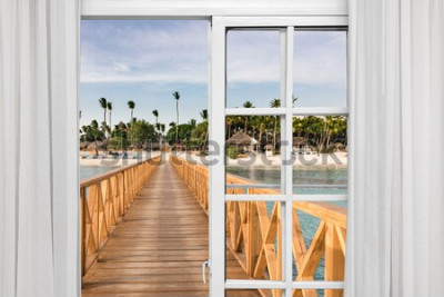 Fototapete Holzbrücke zum strand