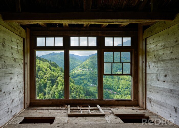 Fototapete Holzhaus-Fenster