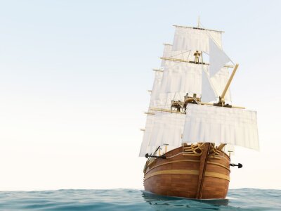 Fototapete Holzsegelschiff mit 3D Effekt