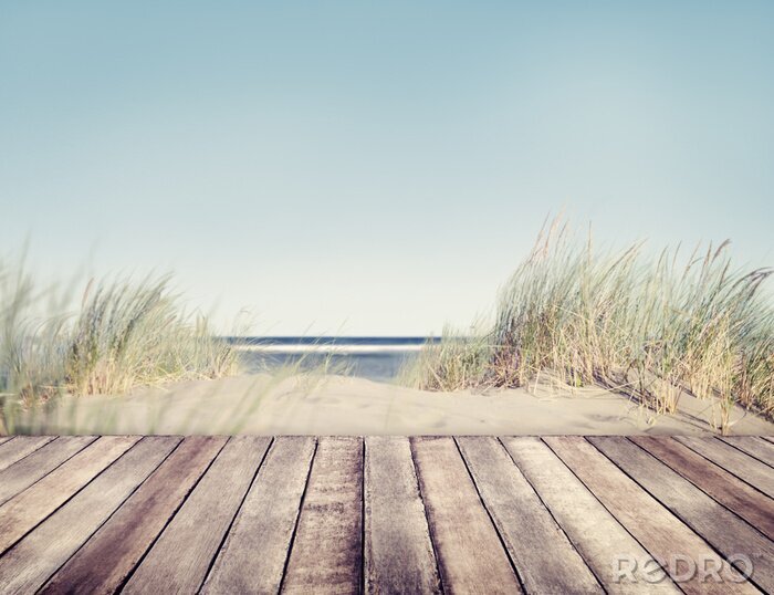 Fototapete Holzterrasse am Strand