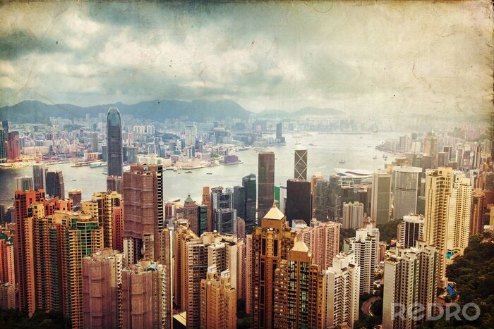 Fototapete Hongkong auf Panorama Vintage