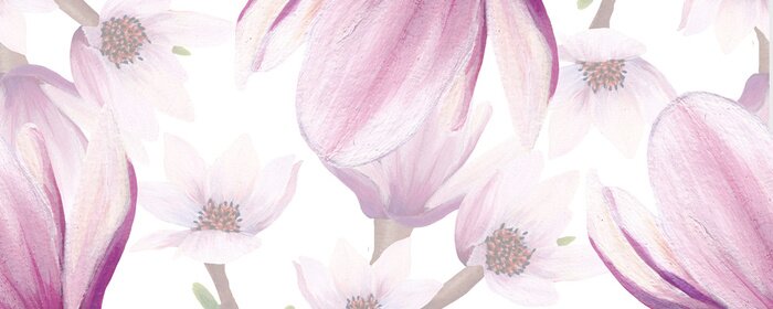 Fototapete horizontal border with hand painted magnolia