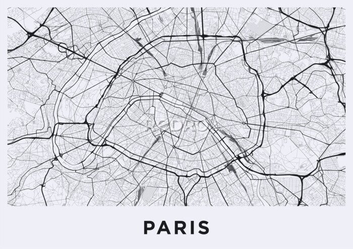 Fototapete Horizontale Karte des Zentrums von Paris