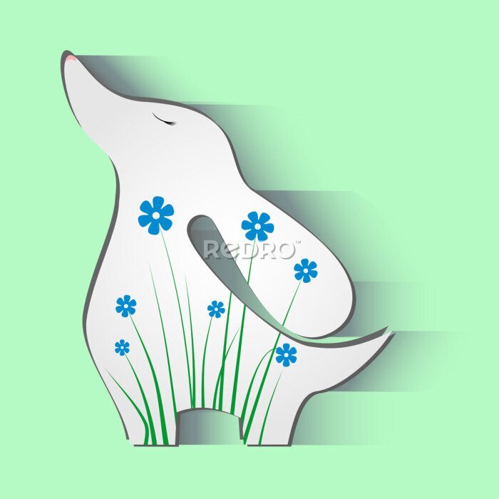 Fototapete Hund Tiere Blumen Hintergrund Illustration Kunst Silhouette