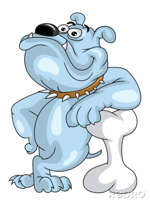 Fototapete Hunde Cartoon-Bulldogge und großer weißer Knochen
