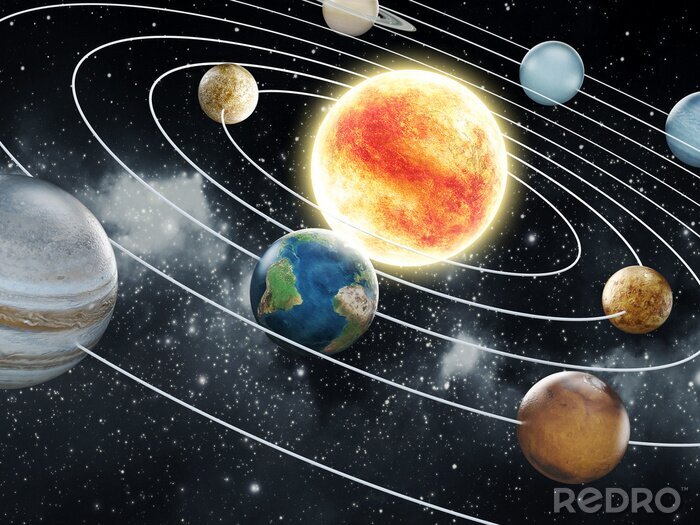 Fototapete Illustration des Sonnensystems mit Planetenbahnen