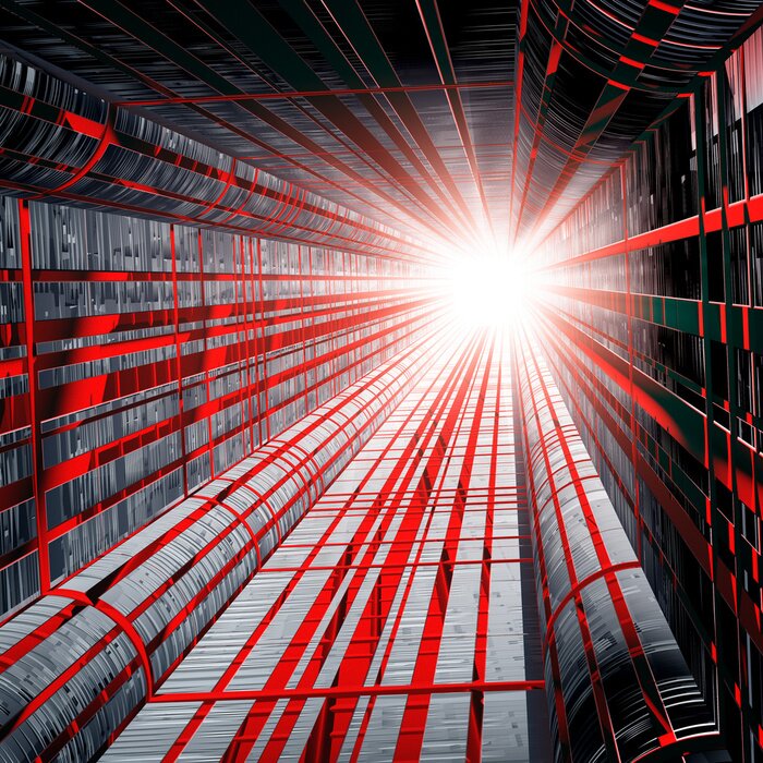 Fototapete Illustration des Tunnels mit rotem Licht