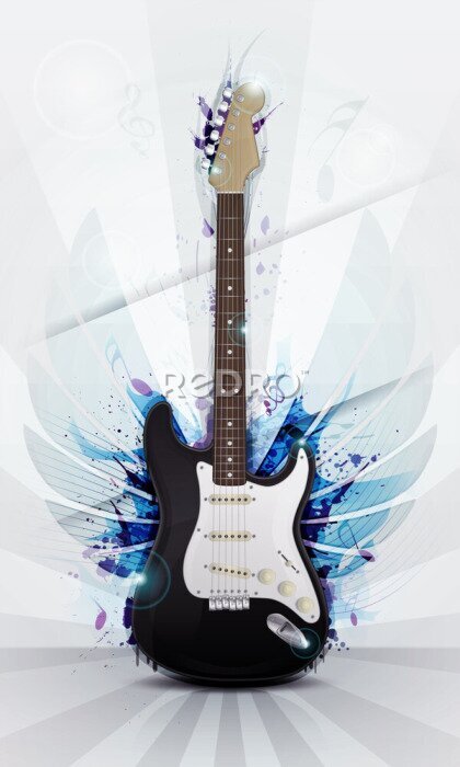 Fototapete Illustration Einer E-Gitarre mit Flügeln und Grunge-Effekten
