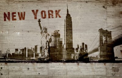 Fototapete Illustration eines Graffiti auf einer Betonmauer der Stadt von New York