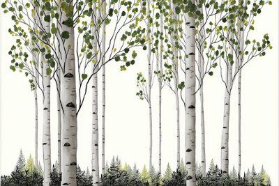 Illustration eines sommerlichen Birkenwaldes