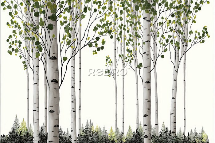 Fototapete Illustration eines sommerlichen Birkenwaldes