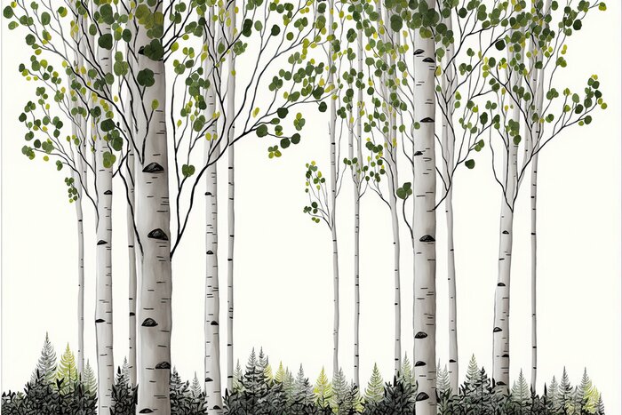 Fototapete Illustration eines sommerlichen Birkenwaldes