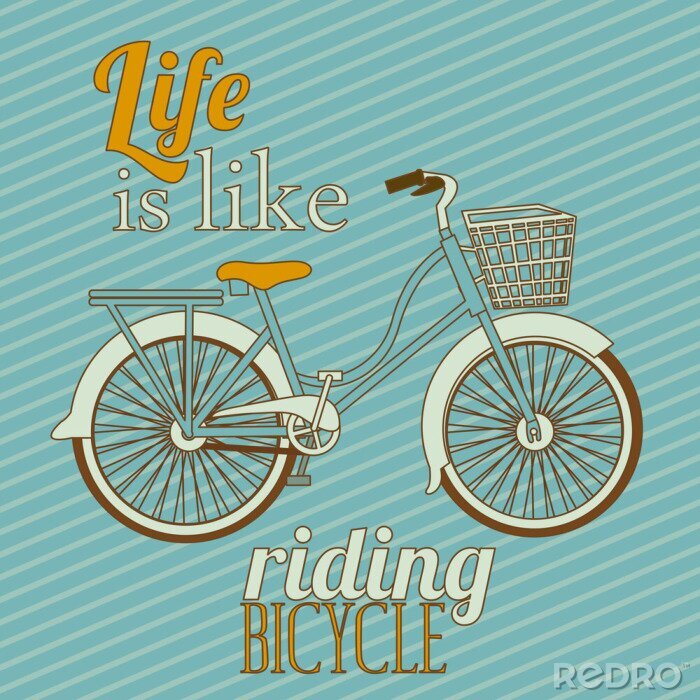 Fototapete Illustration mit einem Fahrrad auf blauem Hintergrund