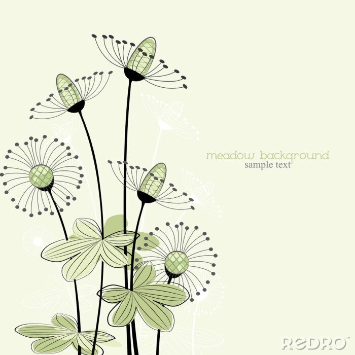 Fototapete Illustration mit grünen Blumen