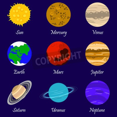 Fototapete Illustration mit Planeten und Sonne