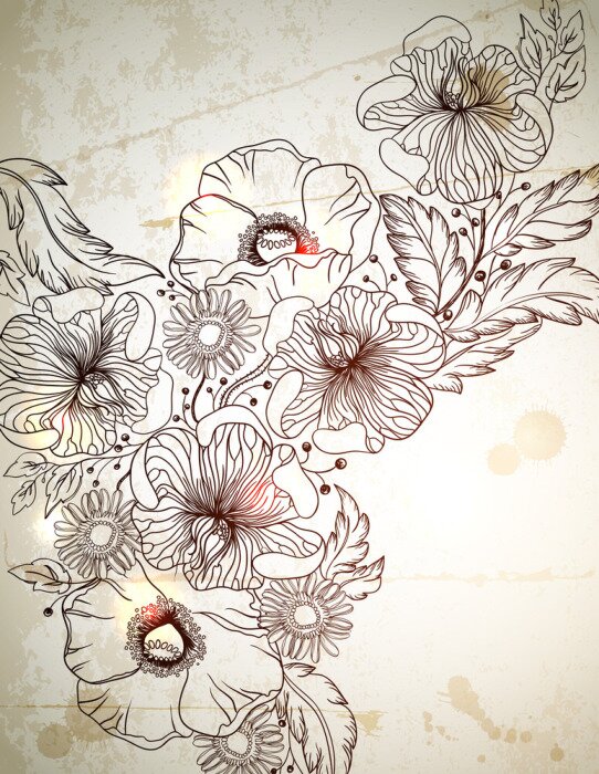 Fototapete Illustration mit Retro-Blumen