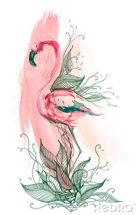 Fototapete Illustration mit Vögeln in Aquarell