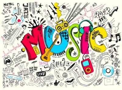 Fototapete Illustration of music background in doodle style