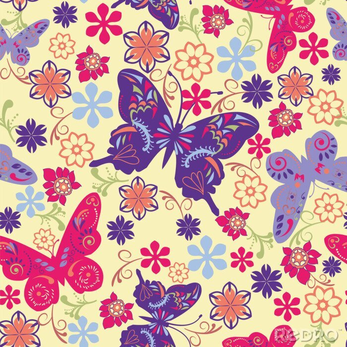 Fototapete Illustration von bunten Schmetterlingen
