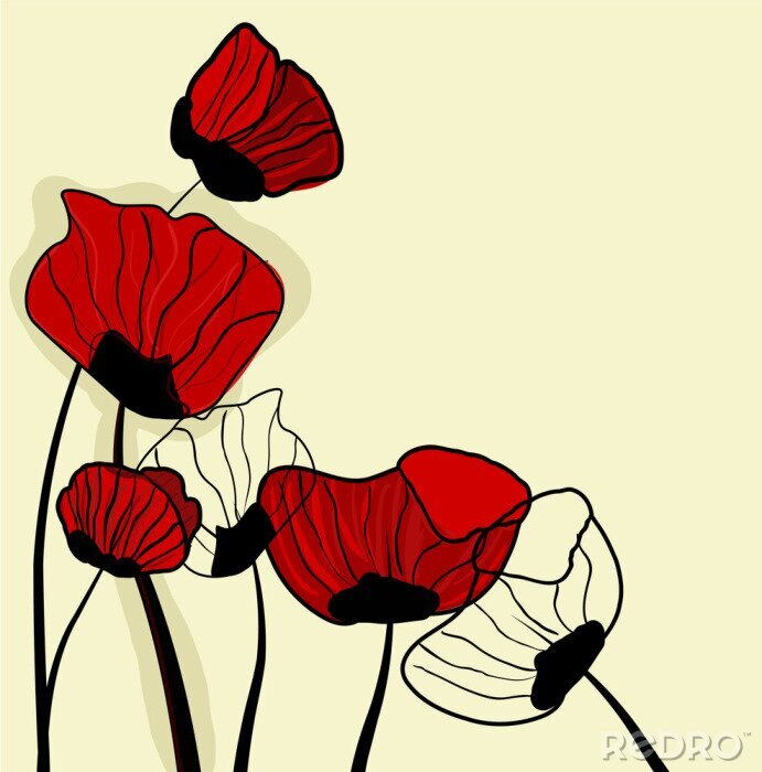 Fototapete Illustration von roten Mohnblumen