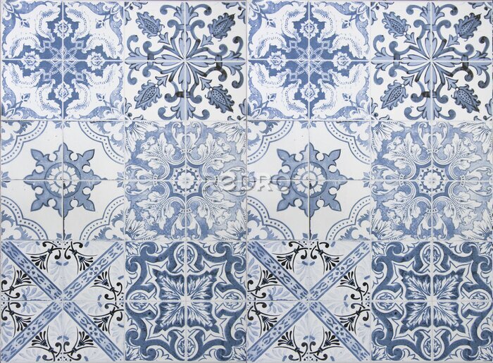 Fototapete Imitation blauer Ornamentfliesen
