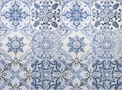 Fototapete Imitation blauer Ornamentfliesen