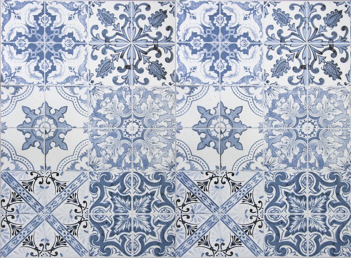 Fototapete Imitation blauer Ornamentfliesen
