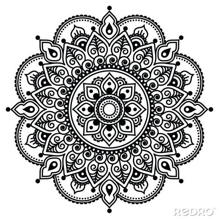 Fototapete indisches Mandala in Schwarz-Weiß