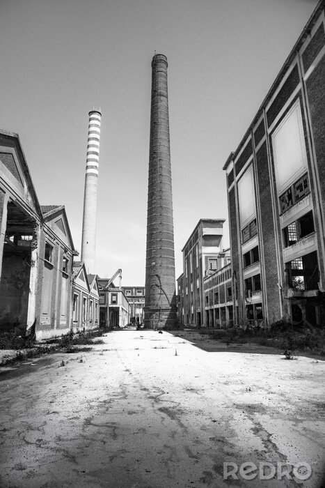 Fototapete Industrielandschaft in Schwarz und Weiß