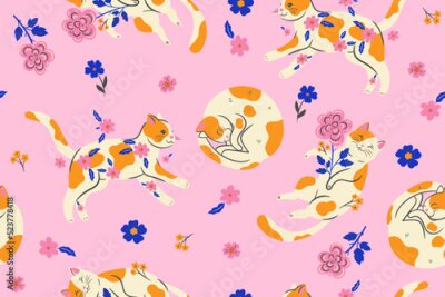 Fototapete Ingwerkatzen mit Blumen