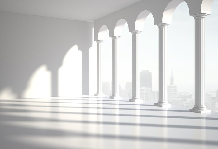 Fototapete Innenraum mit Säulen im Sonnenlicht