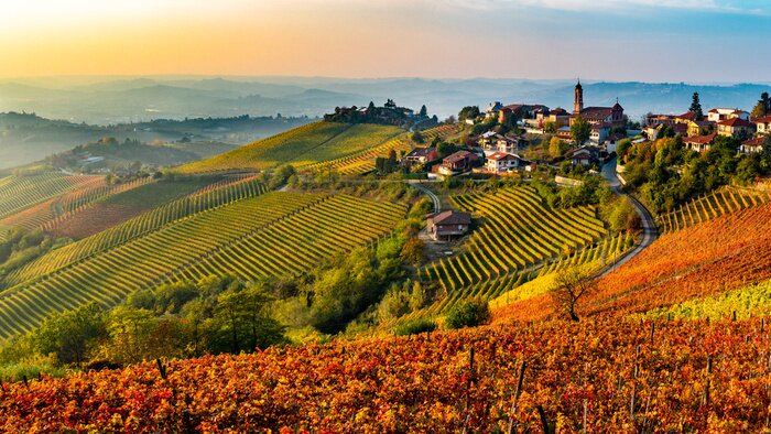 Fototapete Italienisches Dorf von der Langhe-Region in Italien