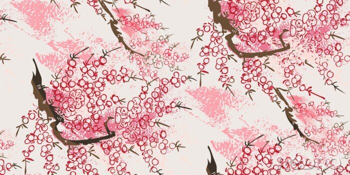 Fototapete Japanischer orientalischer Zweig mit rosa Blüten