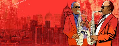 Jazzmusiker auf Stadtpanorama