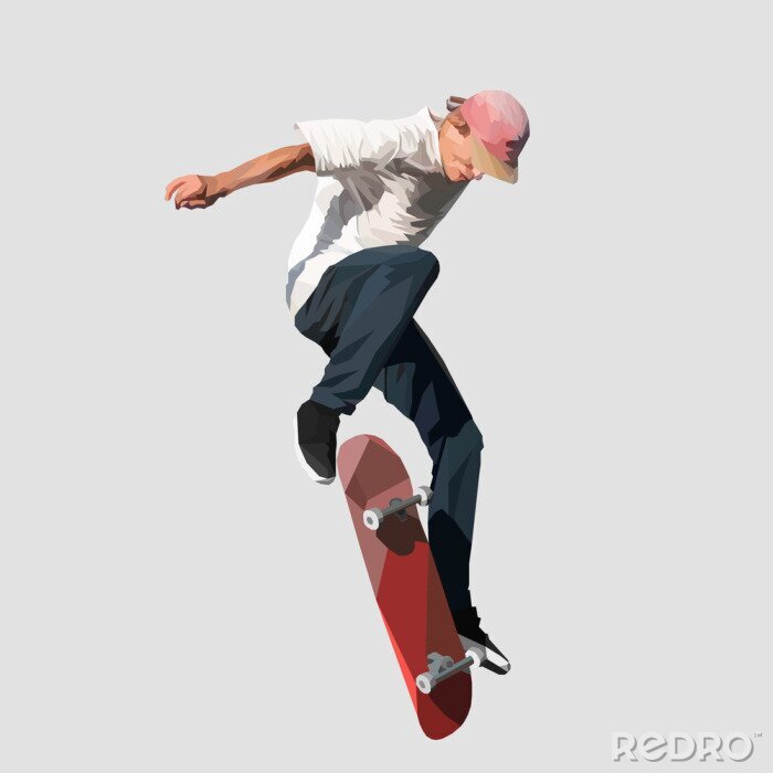 Fototapete Junge Skater tun einen Sprung auf einem Skateboard, Vektor-Illustration
