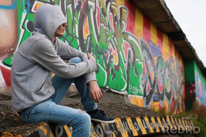 Fototapete Junger Mensch und Hip-Hop-Graffiti