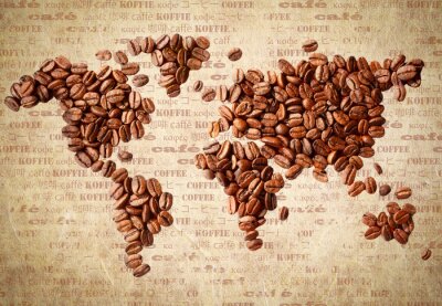 Fototapete Kaffee Bohnen in Weltkarte angeordnet