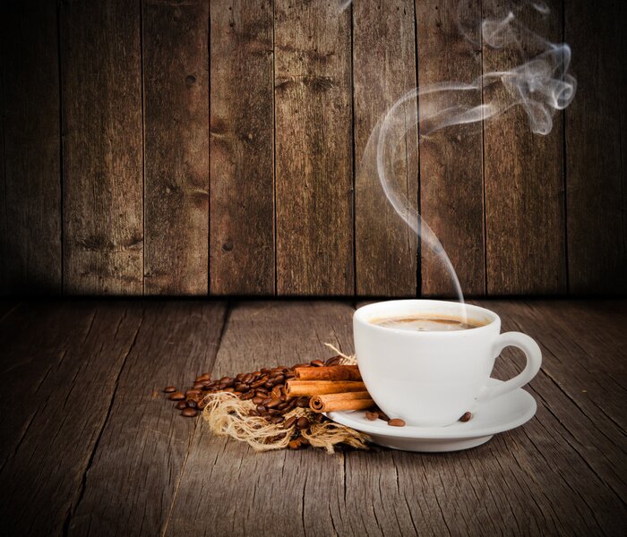 Fototapete Kaffee in der Tasse Bohnen und Gewürze
