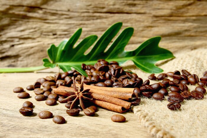 Fototapete Kaffeebohnen und Gewürze