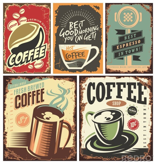 Fototapete Kaffeetassen auf Retro-Grafiken