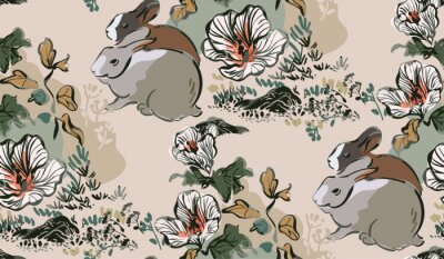 Kaninchen inmitten von Blumen wie gemalt
