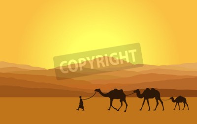 Fototapete Karawane in der Wüste im grafischen Stil