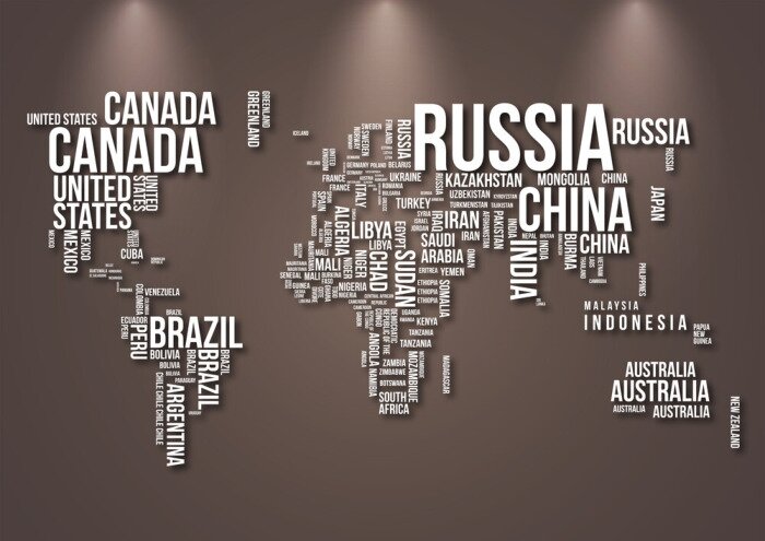 Fototapete Karte aus Aufschriften vor beleuchtetem Hintergrund