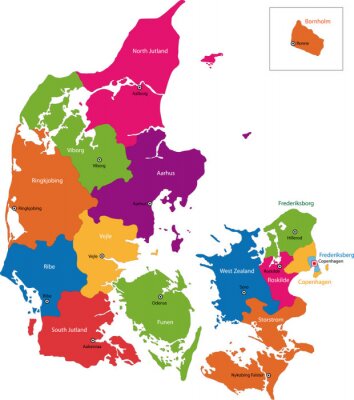 Karte der Stadtbezirke von Dänemark