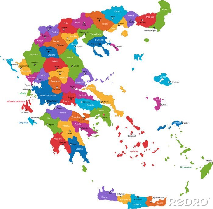 Fototapete Karte der Stadtbezirke von Griechenland