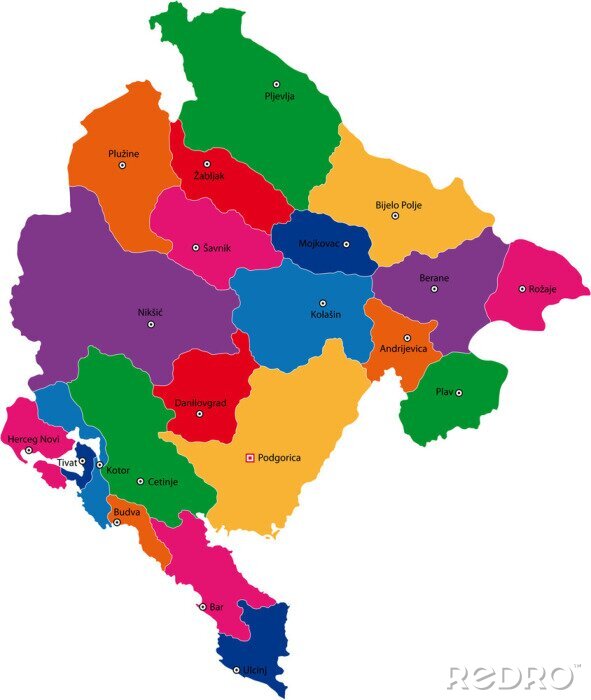 Fototapete Karte der Stadtbezirke von Montenegro
