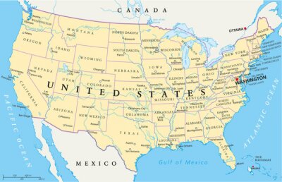 Karte der Vereinigten Staaten von Amerika mit Einteilung in Bundesstaaten