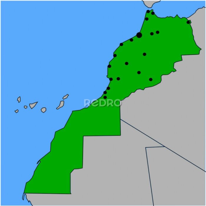 Fototapete Karte Großstädte von Marokko